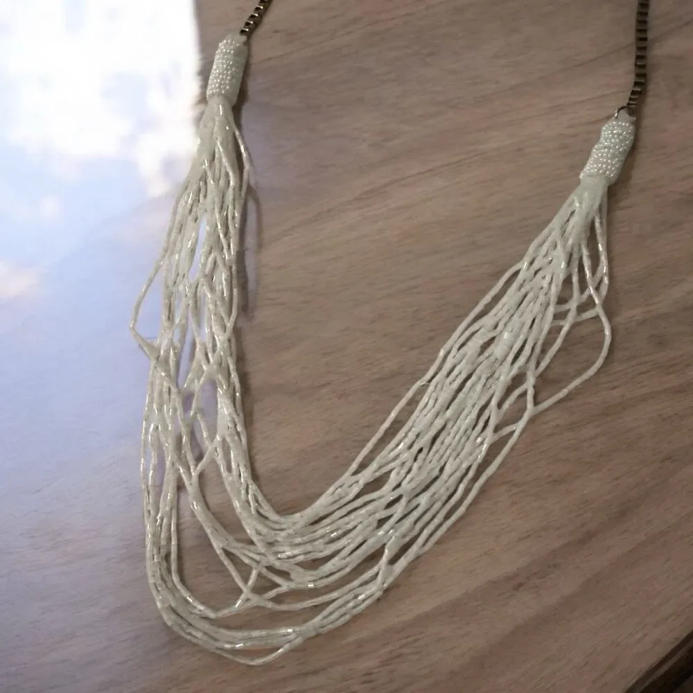 Vintage 70’s white beaded necklace multi strands